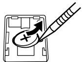 Diagram showing a hand holding a pencil with an arrow pointing to a circular button labeled with a plus sign, indicating a process or operation.