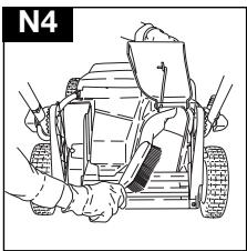 Line drawing of a vehicle interior with hands operating it, no text or symbols present