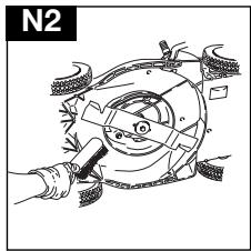 Line drawing of a hand using a tool to clean or repair a mechanical component (no text or symbols)