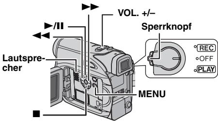 VOL. +/- Sperrknopf REC OFF PLAY Lautspre- cher MENU