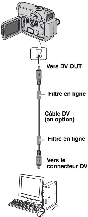 Vers DV OUT Filtre en ligne Câble DV (en option) Filtre en ligne Vers le connecteur DV
