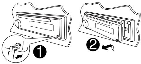 Diagram showing two steps of a door lock mechanism with numbered instructions and directional arrows indicating movement.