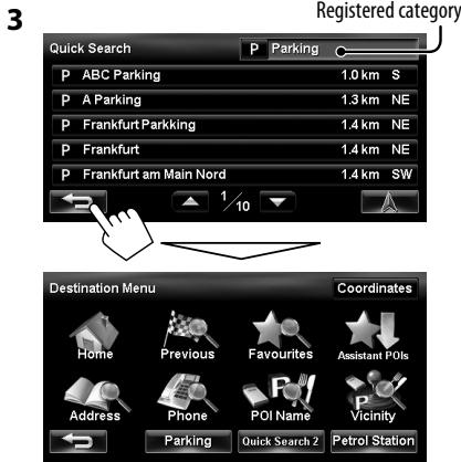JVC KW-NT3E - Select a category (①), then a sub-category (②) of the POI. - 2