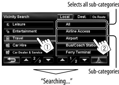 JVC KW-NT3E - Select a category (①), then a sub-category (②) for the POI. - 1