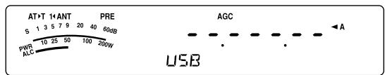 AT+T 1+ANT PRE S 1 3 5 7 9 20 40 60dB PWR 10 25 50 100 200W ALC AGC USB