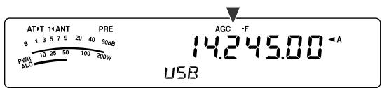 AT+T 1+ANT PRE 5 1 3 5 7 9 20 40 60dB PWR 10.25 50 100 200W ALC AGC -F 14.245.00 ←A USB