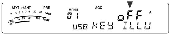 AT&T 1+ANT PRE S 1 3 5 7 9 20 40 60dB PWR 10 25 50 100 200W AUC MENU AGC 01 USB KEY OFF A ILLU