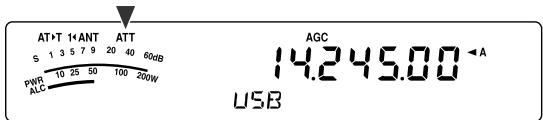 AT+T 1+ANT ATT S 1 3 5 7 9 20 40 50dB PWR 10 25 50 100 250W ALC AGC 14.245.00 ←A USB