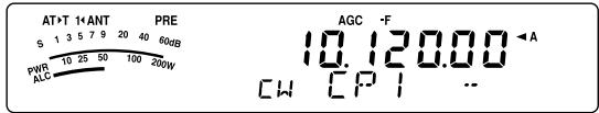 AT×T 1×ANT PRE S 1 3 5 7 9 20 40 60dB PWR 10 25 50 100 200W ALC AGC -F 10.120.00 ←A CW CP1 --