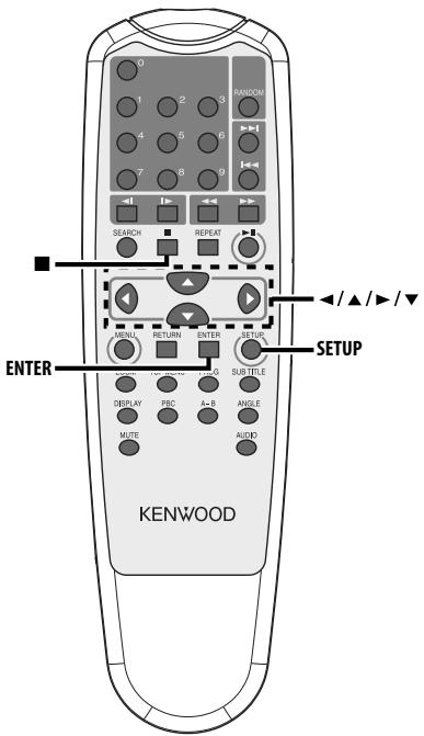 0 1 2 3 RANDOM 4 5 6 7 8 9 SESSION REPEAT ENTER MENU RETURN ENTER SET UK DISPLAY PEC A-B ANGLE MUTE AUDIO SETUP KENWOOD