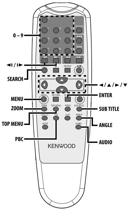 0 - 9 SEARCH MENU ZOOM TOP MENU PBC KENWOOD 1 2 3 4 5 6 7 8 9 RANDOM REPEAT INPUT RETURN OUTPUT MUTE F12 A+B SUB TITLE ENTER SUB TITLE ANGLE AUDIO