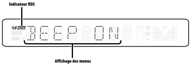 Indicateur RDS %RDS 0.6 6 P 0 N ATT T Affichage des menus