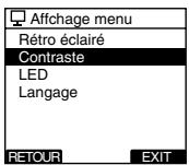 Affchage menu Rétro éclairé Contraste LED Langage RETOUR EXIT