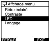 Affchage menu Rétro éclairé Contraste LED Langage RETOUR EXIT