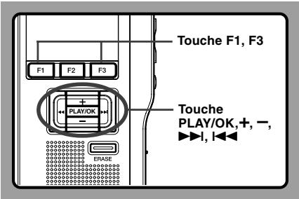 Touche F1, F3 F1 F2 F3 PLAY/OK ERASE Touche PLAY/OK, +, -, ►►►, ►◄►