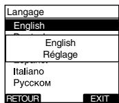 Langage English English Réglage Italiano Pyrccom RETOUR EXIT