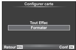 Configurer carte Tout Effac Formater Retour MENU Conf OK