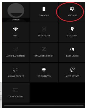 OWNER CHARGED SETTINGS WIFI BLUETOOTH LOCATION AEROPLANE MODE DATA CONNECTION DATA USAGE AUDIO PROFILES BRIGHTNESS AUTO ROTATE CAST SCREEN