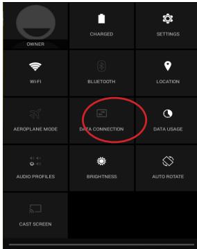OWNER CHARGED SETTINGS WIFI BLUETOOTH LOCATION AEROPLANE MODE DATA CONNECTION DATA USAGE AUDIO PROFILES BRIGHTNESS AUTO ROTATE CAST SCREEN