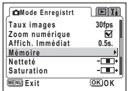 PENTAX OPTIO S60 - Sauvegarde des éléments du menu (Mémoire) - 3