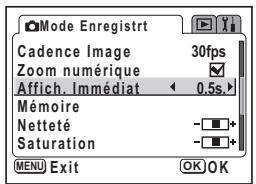 PENTAX OPTIO S60 - Réglage de la durée de l'affichage immédiat (Affich. Immédiat) - 1
