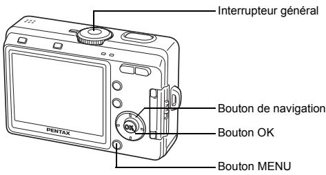 PENTAX OPTIO S60 - Réglez le sélecteur de mode sur ♀ et appuyez sur l'interrupteur général. - 2