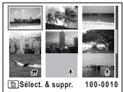 PENTAX OPTIO W10 - Suppression des images et des fichiers son sélectionnés (à partir de l'affichage neuf images) - 2
