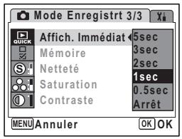 PENTAX OPTIO W10 - Réglage de la durée de l'affichage immédiat (Affich. Immédiat) - 1
