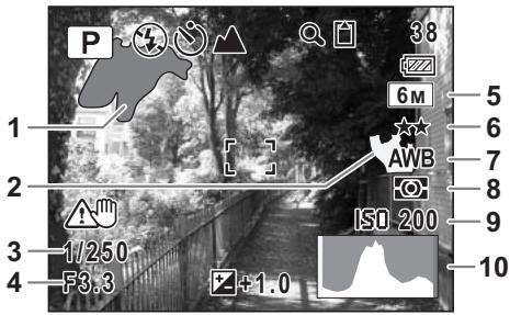 PENTAX OPTIO W10 - Affichage normal en mode capture d'images fixes - 2