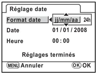 PENTAX K-M - Changement de la date et de l'heure et du style d'affichage - 1