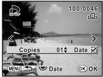 PENTAX K-M - Tournez la molette de selection pour spécifier si la date doit (空) ou non (□) est insérée. - 1