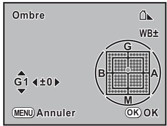 PENTAX K-M - Utilisez le bouton de navigation ( ) pour affiner le réglage de la balance des blancs. - 1