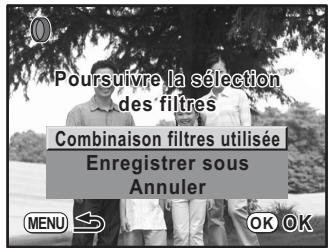 PENTAX K-M - Utilisez le bouton de navigation ( ) pour selectionner [Combinaison filtrres utilisée] ou [Enregisterer sous]. - 1