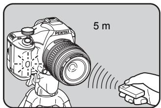 PENTAX K-M - Dirigez la télécommande vers la cellule située à l'avant de l'appareil et pressez le déclencheur de la télécommande. - 1