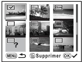PENTAX K-M - Utilisez le bouton de navigation ( ) pour déplacer les images à supprimer et appuyez sur le bouton OK. - 1