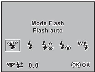 PENTAX K-M - Sélectionnez un mode flash à l'aide du bouton de navigation (▲▶). - 1