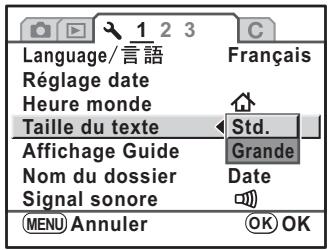 PENTAX K-M - Réglage de la taille du texte - 1