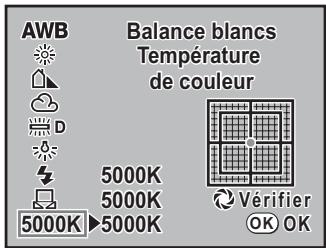 PENTAX K20D - Utilisez le bouton de navigation (▼) pour sélectionner Température de couleur (le réglage par défaut est 5 000 K). - 1