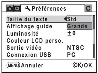 PENTAX K20D - Réglage de la taille du texte - 1