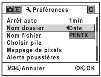PENTAX K20D - Sélection du nom de dossier - 1