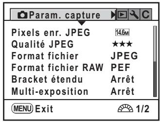 PENTAX K20D - Pressez le bouton MENU en mode capture. - 2