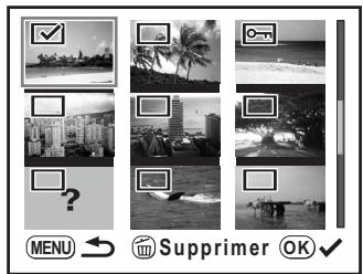 PENTAX K20D - Utilisez le bouton de navigation (▲▼◀▶) pour déplacer les images à supprimer et appuyez sur le bouton OK. - 1