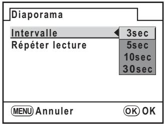 PENTAX K20D - Appuyez sur le bouton de navigation (▶) et utilisez le bouton de navigation (▲▼) pour sélectionner l'intervalle d'affichage des images. - 1