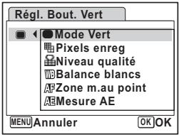 PENTAX OPTIO V20 - Attribution d'une fonction au bouton vert - 1