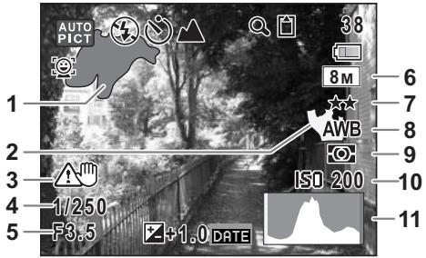 PENTAX OPTIO V20 - Affichage Histogramme + Info en mode capture d'images fixes - 1