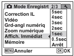 PENTAX OPTIO V20 - Réglage de la durée de l'affichage immédiat (Affich. Immédiat) - 1