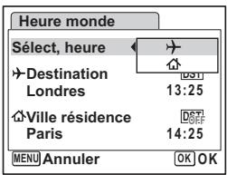 PENTAX OPTIO V20 - Affichage de l'heure de la destination sur l'écran (Sélect, heure) - 2