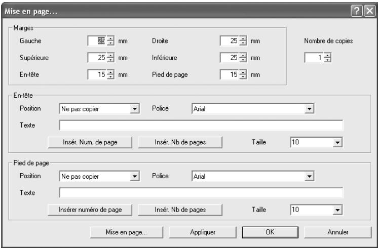 PENTAX PHOTO BROWSER 2.1 - Sélectionnez [Mise en page] dans le menu [Fichier] de la fenêtre du logiciel PENTAX PHOTO Browser 2.1 ou cliquez sur [Mise en page] dans la boîte de dialogue [Imprimer]. - 1
