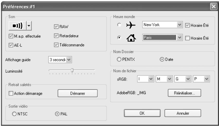 PENTAX REMOTE ASSISTANT - Affichage de la boîte de dialogue [Préférences] - 1