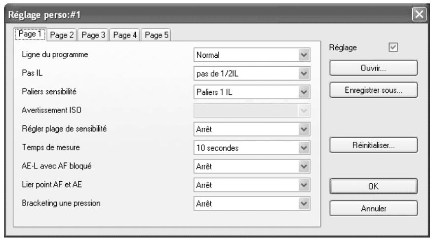 PENTAX REMOTE ASSISTANT - Affichage de la boîte de dialogue [Réglage perso] - 1